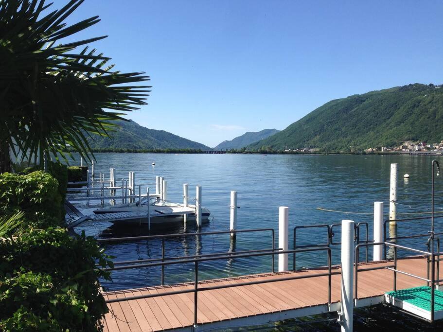 Luganersee, Pool, Strand, Parkplatz, Suite Bissone Bagian luar foto